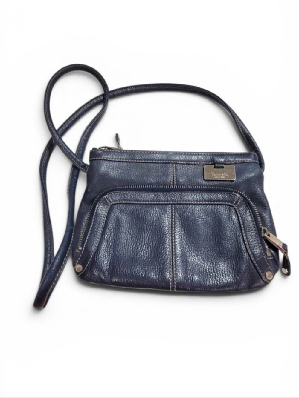 Tignanello Navy Leather Organizer Crossbody Bag